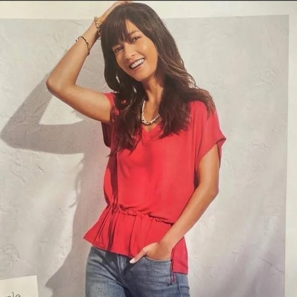 CAbi Red Short Sleeve Relaxed Blouse